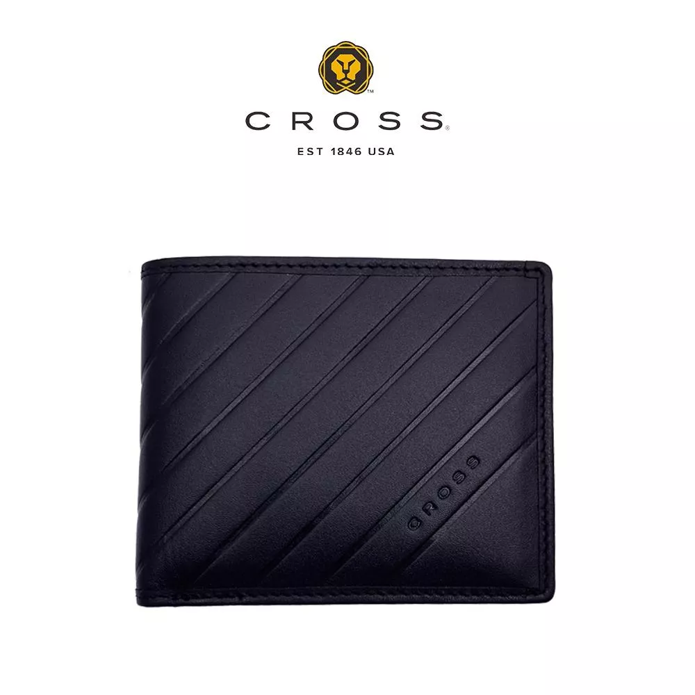 【CROSS】限量2折 頂級NAPPA小牛皮斜紋素面8卡男用短夾 尚恩系列 全新專櫃展示品 (黑色)