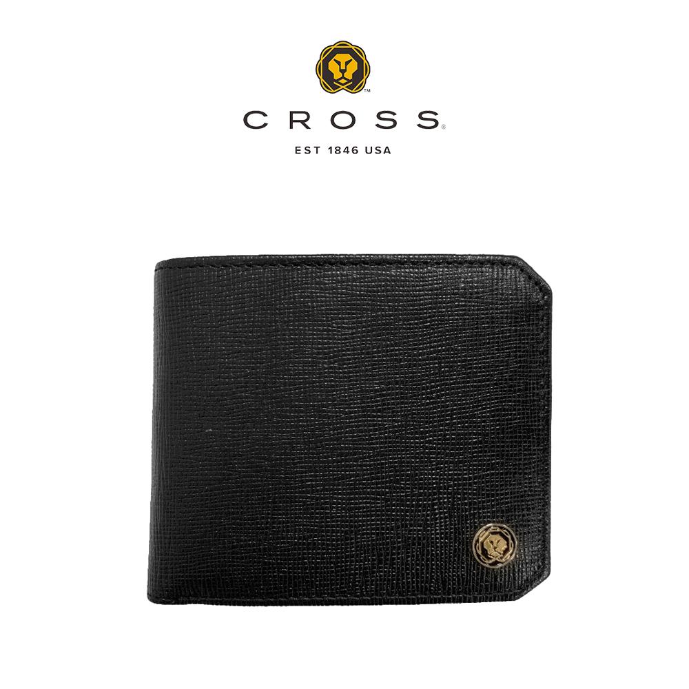 【CROSS】限量2折 頂級小牛皮十字紋8卡男用短夾 邦尼系列 全新專櫃展示品 (黑色)