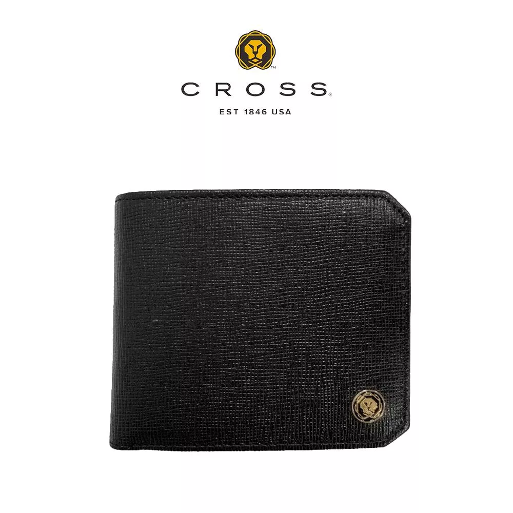 【CROSS】頂級小牛皮十字紋8卡男用短夾 邦尼系列 (黑色)