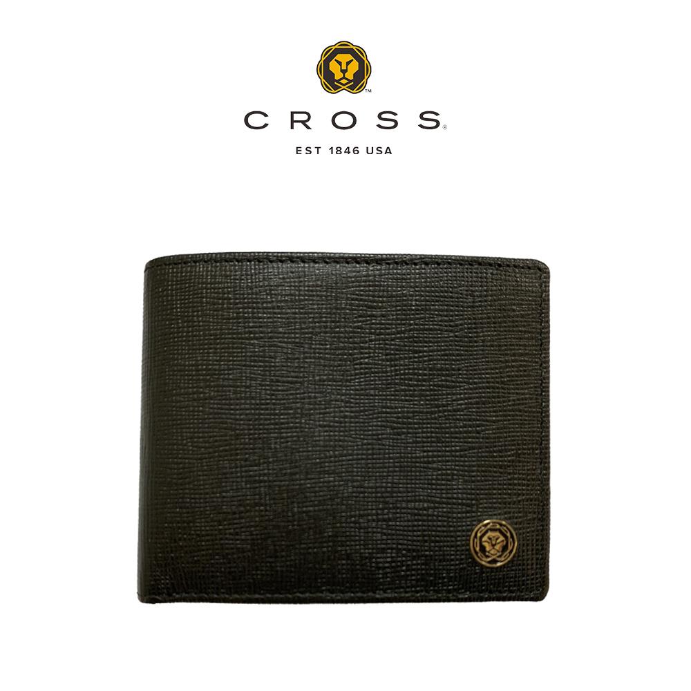 【CROSS】限量2折 頂級小牛皮十字紋4卡1零錢袋男用短夾 威廉系列 全新專櫃展示品 (黑色)