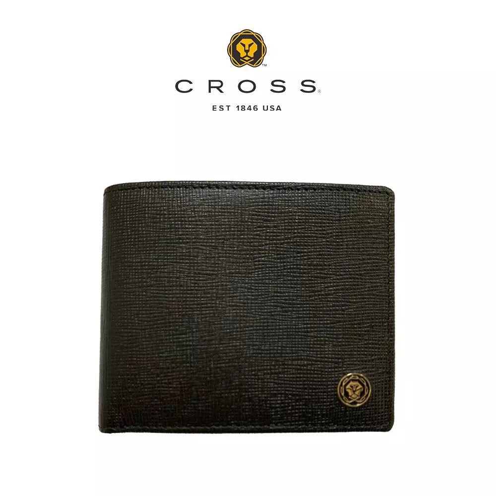 【CROSS】頂級小牛皮十字紋4卡1零錢袋男用短夾 威廉系列 (黑色)