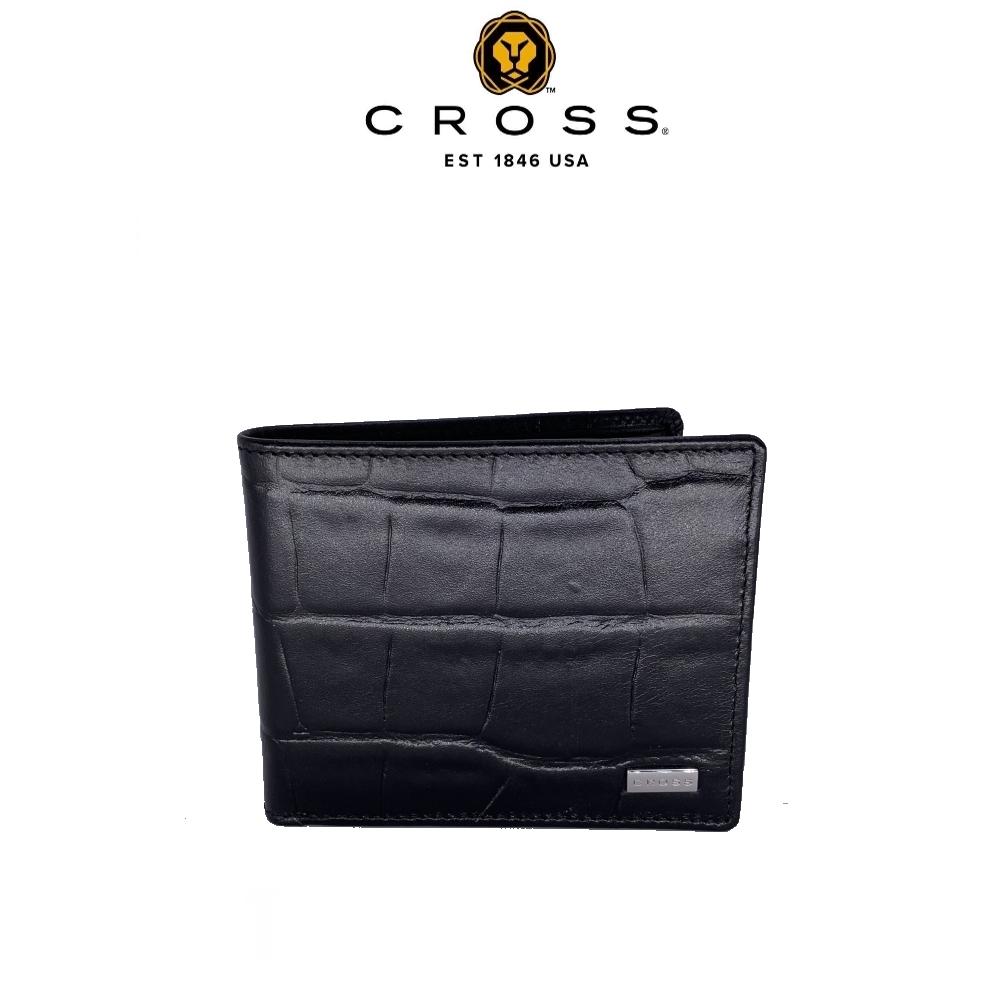 【CROSS】限量2折 頂級小牛皮鱷魚紋8卡男用短夾 全新專櫃展示品 (黑色)