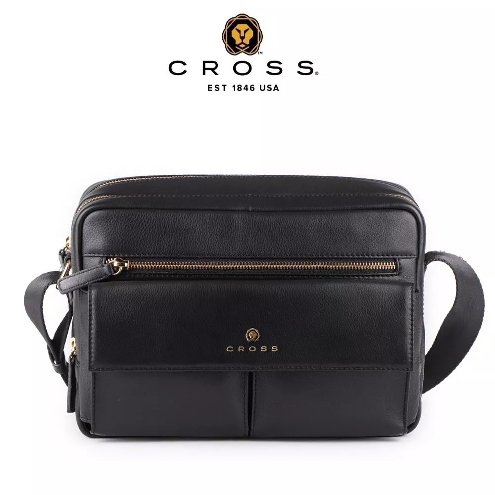 【CROSS】限量1折 頂級NAPPA小牛皮斜背包 維克多系列 全新專櫃展示品(黑色)