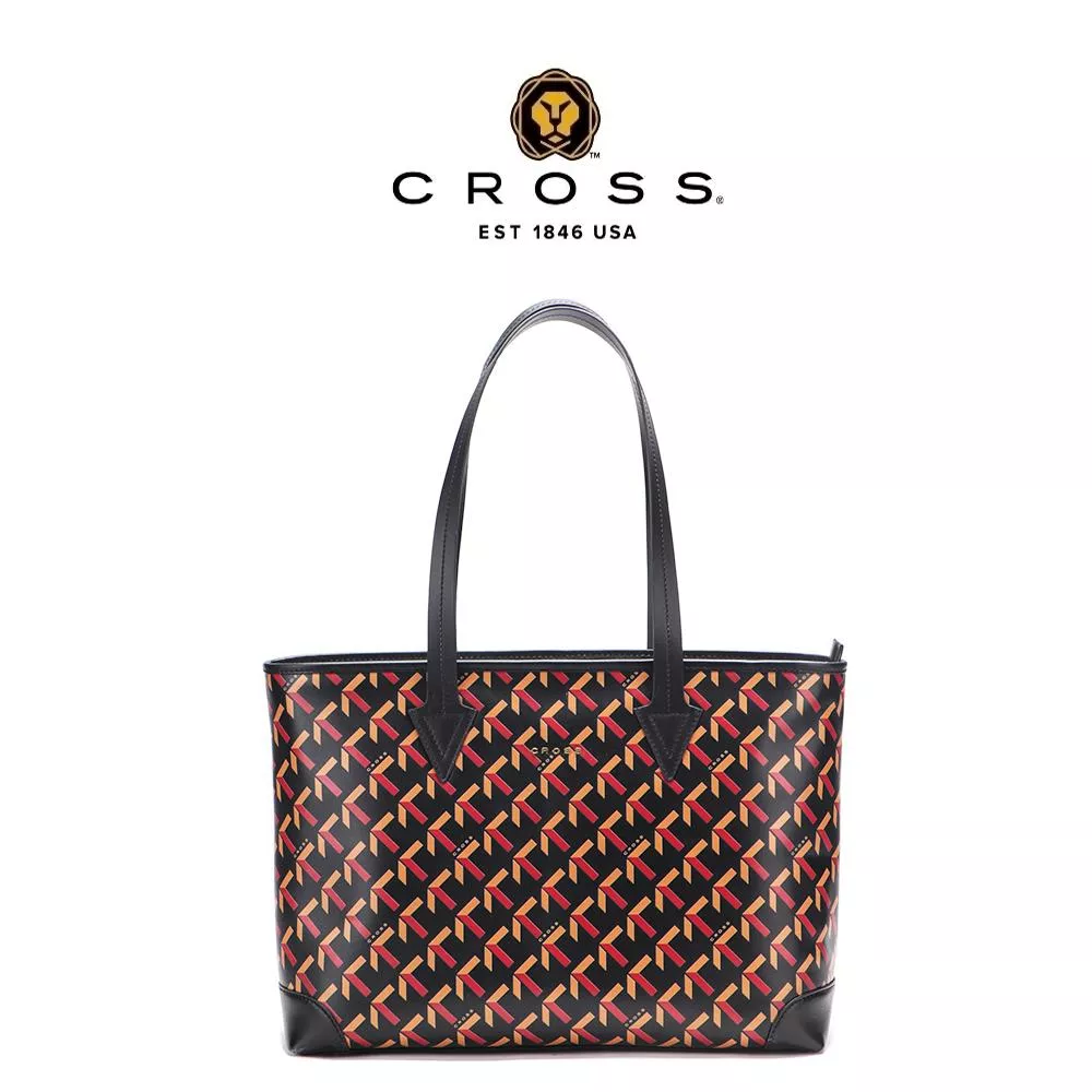 【CROSS】限量1折 頂級小牛皮LOGO購物包拖特包 約瑟芬系列 Monogram 全新專櫃展示品 (黑色)