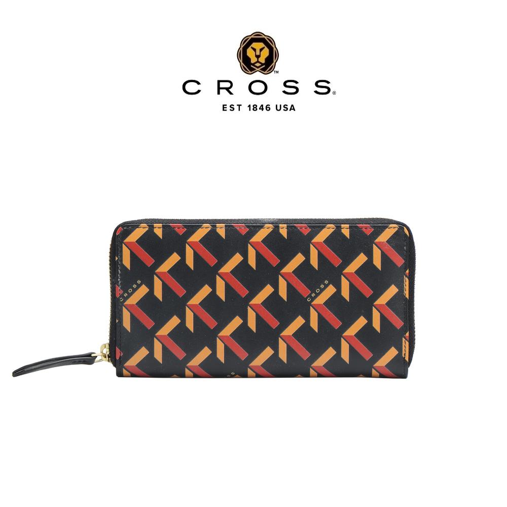 【CROSS】限量1折 頂級小牛皮logo拉鍊長夾 約瑟芬系列 全新專櫃展示品 (黑色)