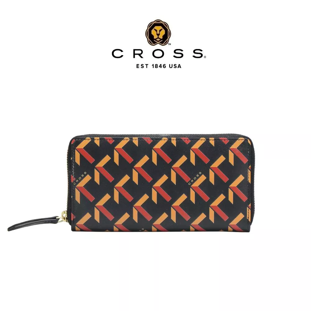 【CROSS】限量1折 頂級小牛皮logo拉鍊長夾 約瑟芬系列 全新專櫃展示品 (黑色)