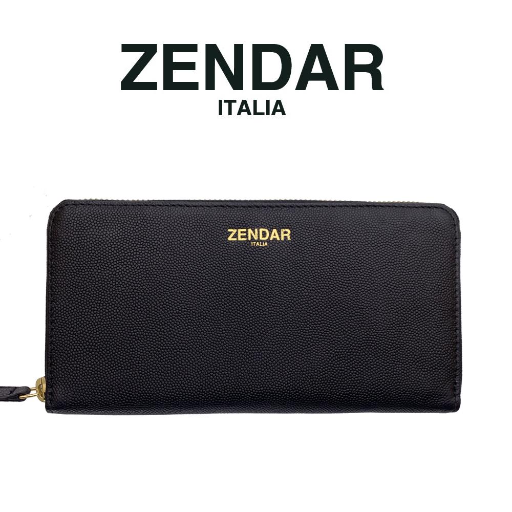 【ZENDAR】限量1折 超柔軟頂級小羊皮魚子醬紋拉鍊長夾 佩姬系列 全新專櫃展示品 (黑色)