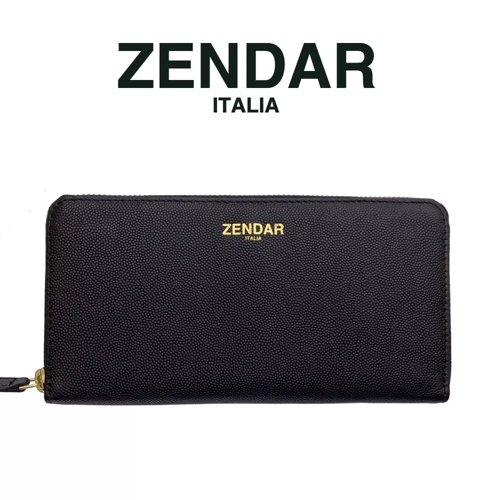 【ZENDAR】限量1折 超柔軟頂級小羊皮魚子醬紋拉鍊長夾 佩姬系列 全新專櫃展示品 (黑色)
