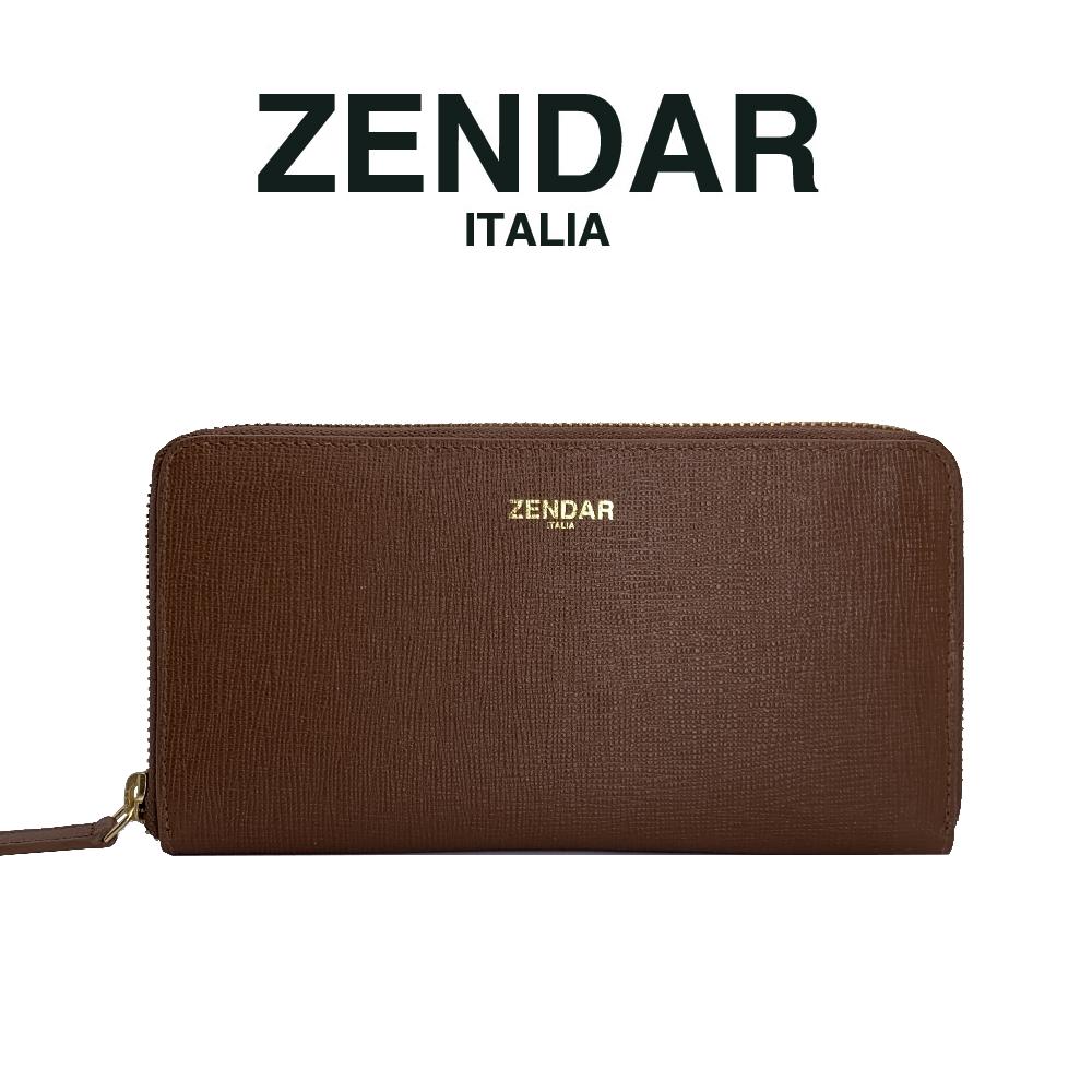 【ZENDAR】頂級NAPPA小牛皮十字紋拉鍊長夾 卡門系列 (咖啡色)