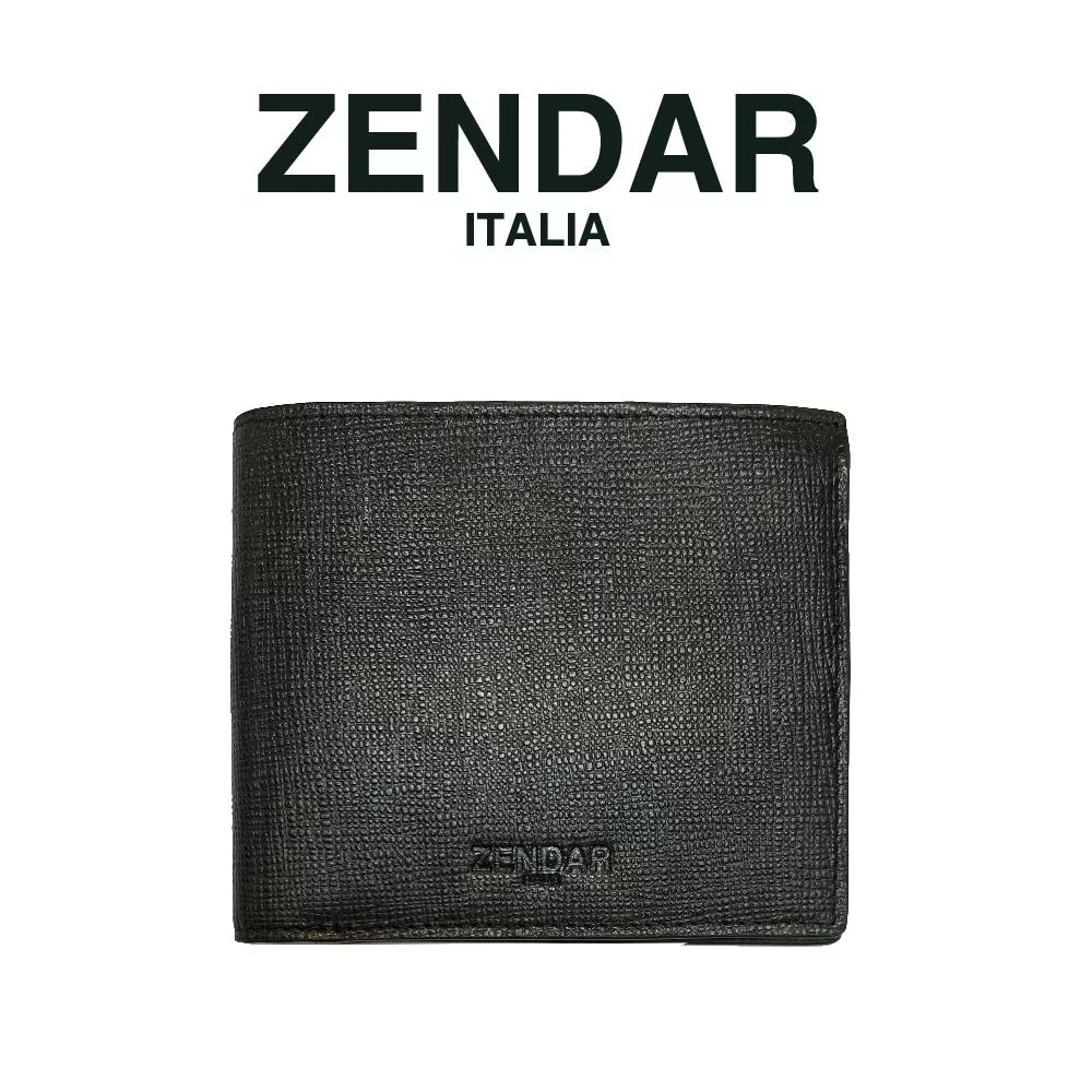 【ZENDAR】限量2折 頂級NAPPA小牛皮防刮十字紋8卡皮夾 但丁系列 全新專櫃展示品 (黑色)