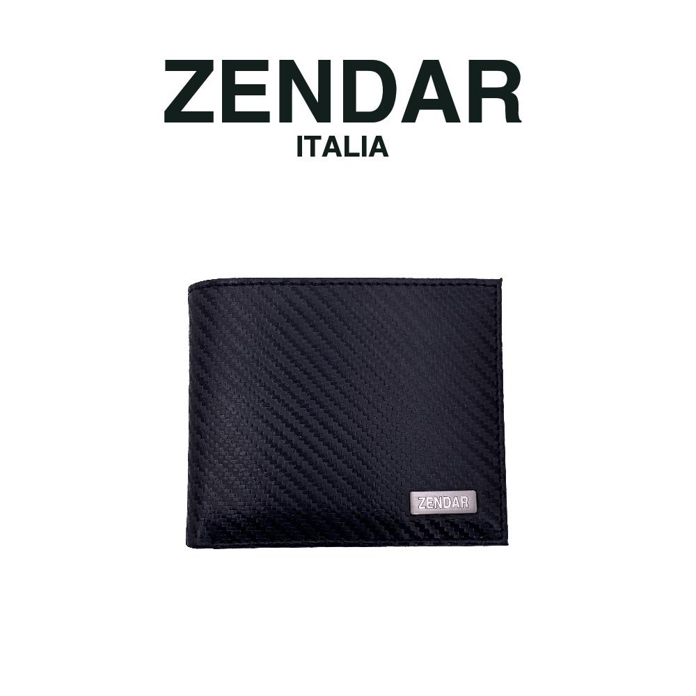 【ZENDAR】頂級NAPPA牛皮碳纖維紋8卡皮夾 朱利安系列 (黑色)
