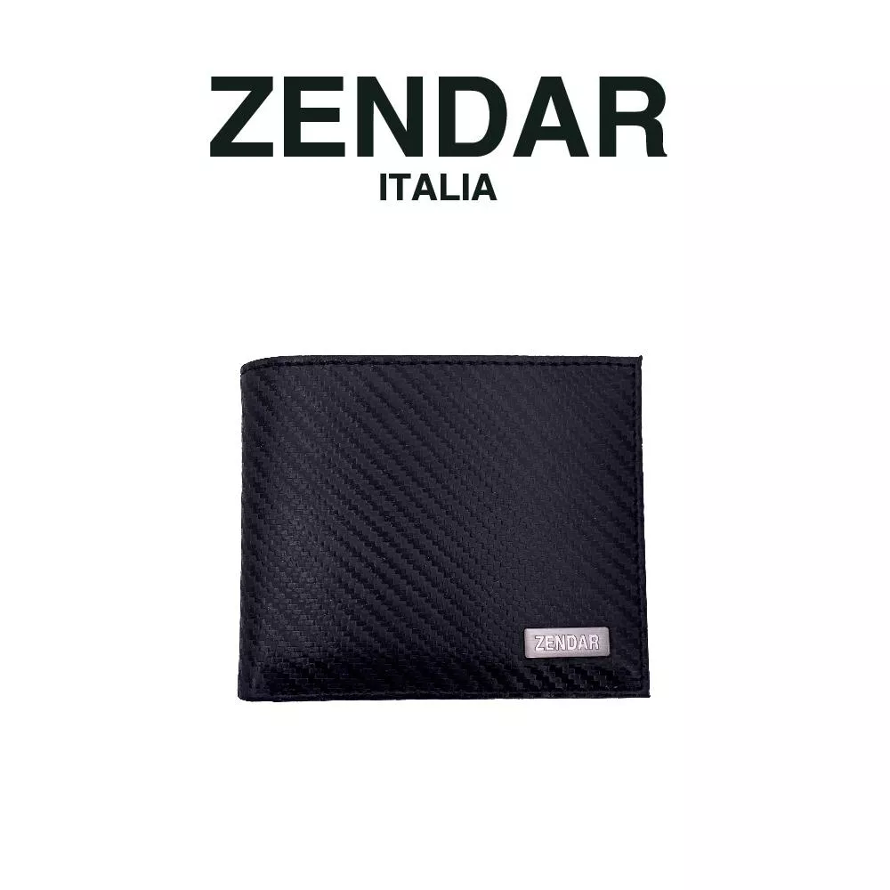 【ZENDAR】頂級NAPPA牛皮碳纖維紋8卡皮夾 朱利安系列 (黑色)