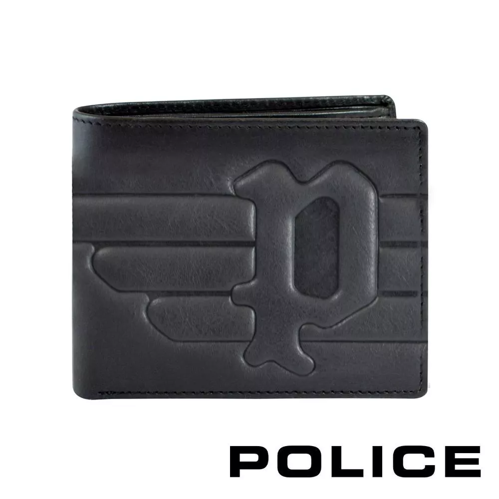 【POLICE】限量2折 頂級NAPPA小牛皮4卡零錢袋男用皮夾 STEMMA系列 全新專櫃展示品 (黑色)