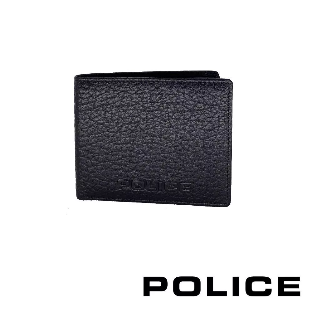 【POLICE】頂級小牛皮荔枝紋4卡1零錢袋男用皮夾 喬治系列