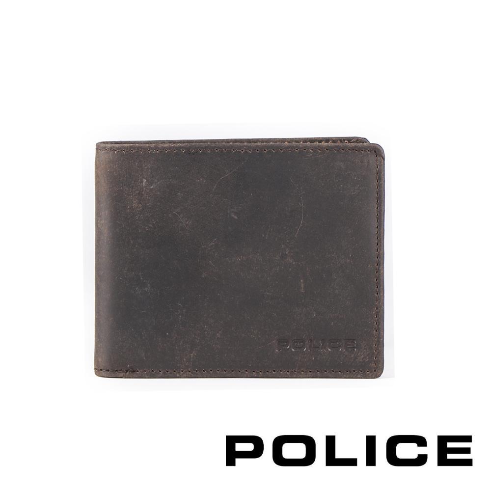 【POLICE】限量2折 頂級NAPPA小牛皮樹格紋8卡男用皮夾 全新專櫃展示品 (咖啡色)