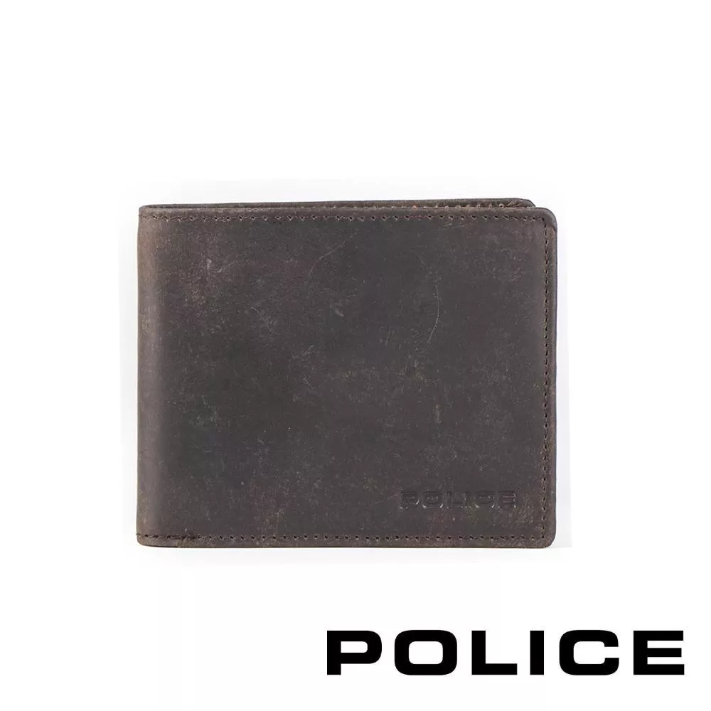【POLICE】頂級NAPPA小牛皮樹格紋8卡男用皮夾 (咖啡色)