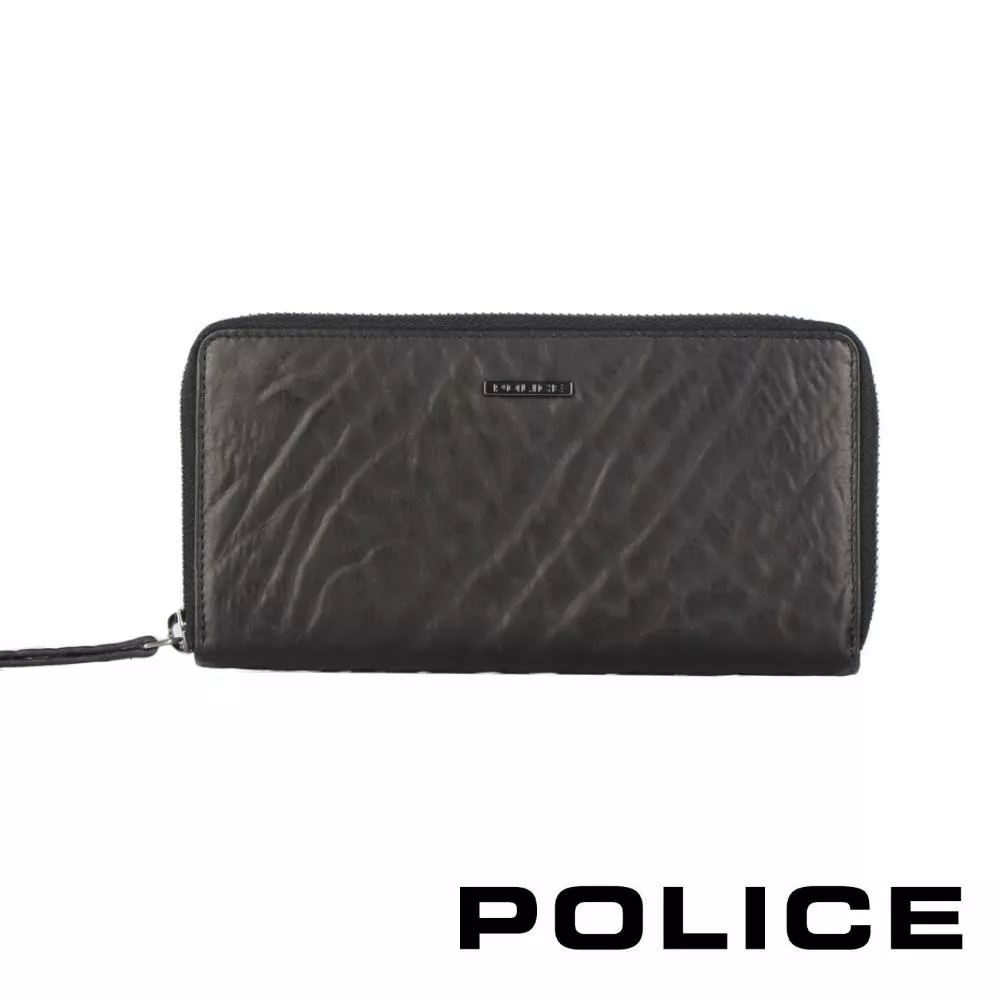 【POLICE】限量1折 義大利潮牌 頂級小牛皮拉鍊長夾 全新專櫃展示品 (雷諾系列)