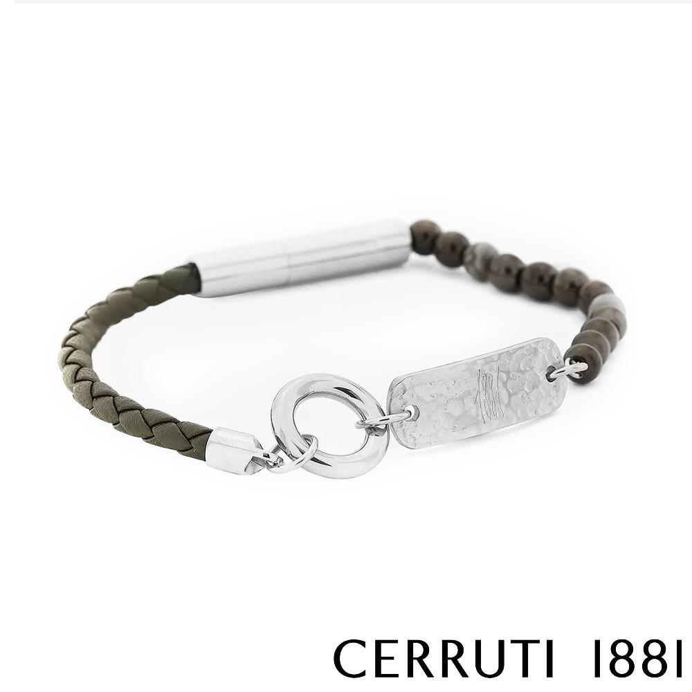 【Cerruti 1881】限量2折 經典編織圓珠不銹鋼吊牌手環 全新專櫃展示品(CB0303 墨綠色)
