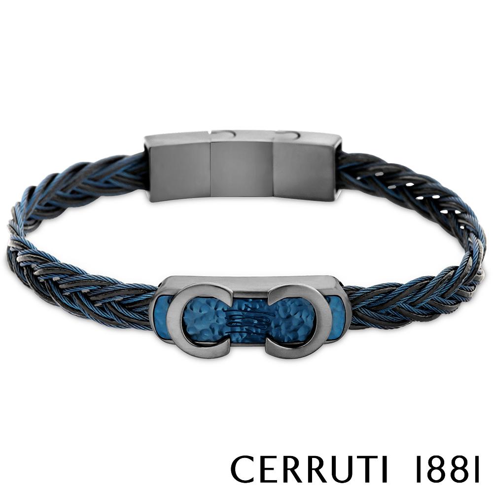 【Cerruti 1881】限量2折 經典編織不銹鋼扣手環 全新專櫃展示品 (CB0403 藍黑色)