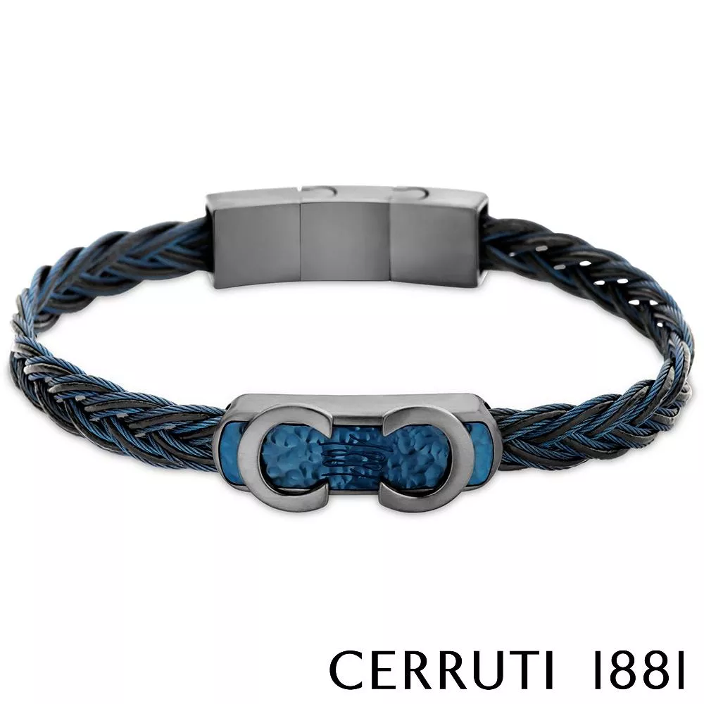 【Cerruti 1881】限量2折 經典編織不銹鋼扣手環 全新專櫃展示品 (CB0403 藍黑色)