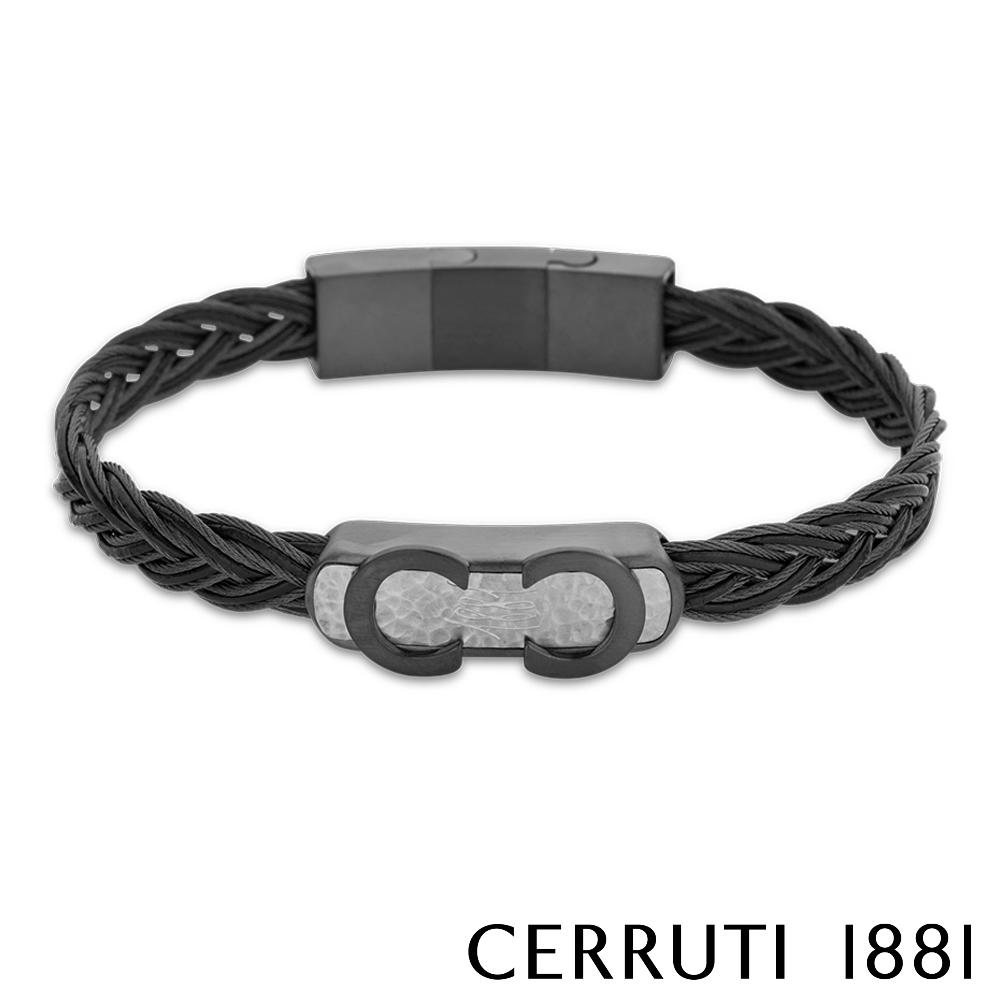 【Cerruti 1881】限量2折 經典編織不銹鋼扣手環 全新專櫃展示品(CB0404 灰黑色)