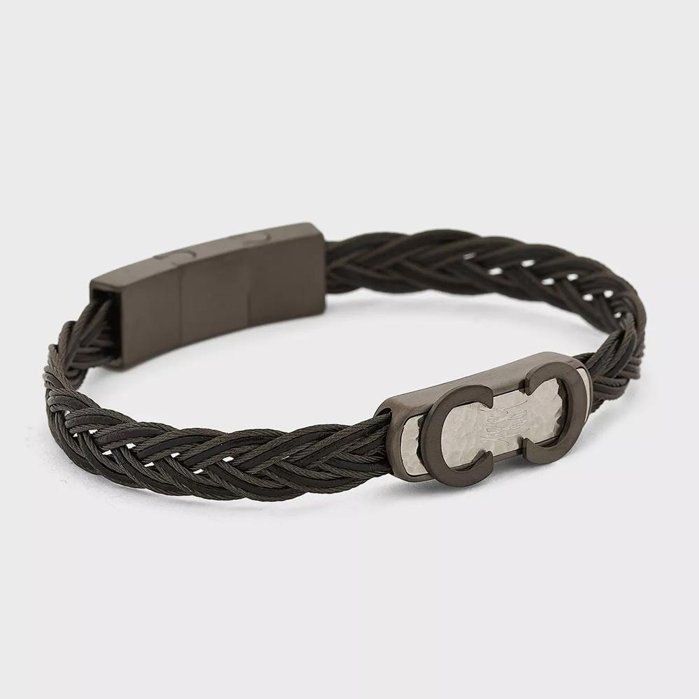【Cerruti 1881】限量2折 經典編織不銹鋼扣手環 全新專櫃展示品(CB0404 灰黑色)