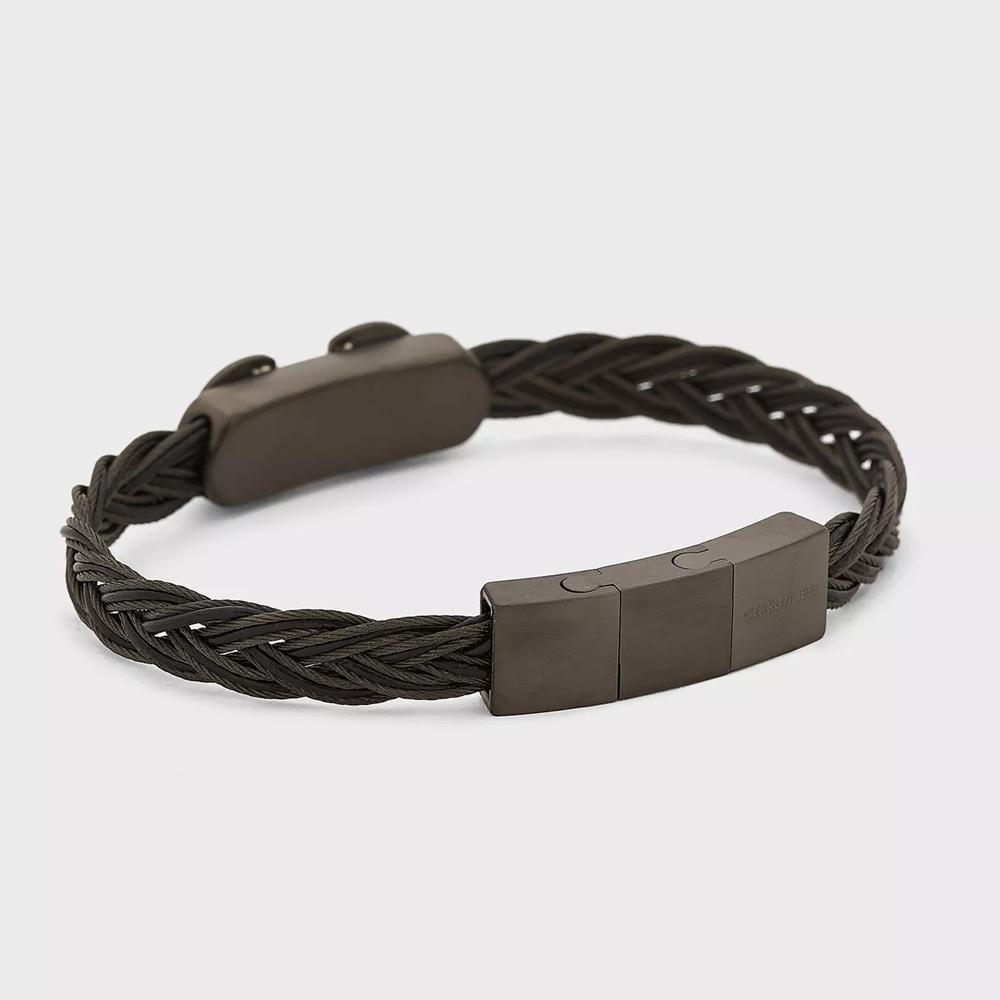 【Cerruti 1881】限量2折 經典編織不銹鋼扣手環 全新專櫃展示品(CB0404 灰黑色)