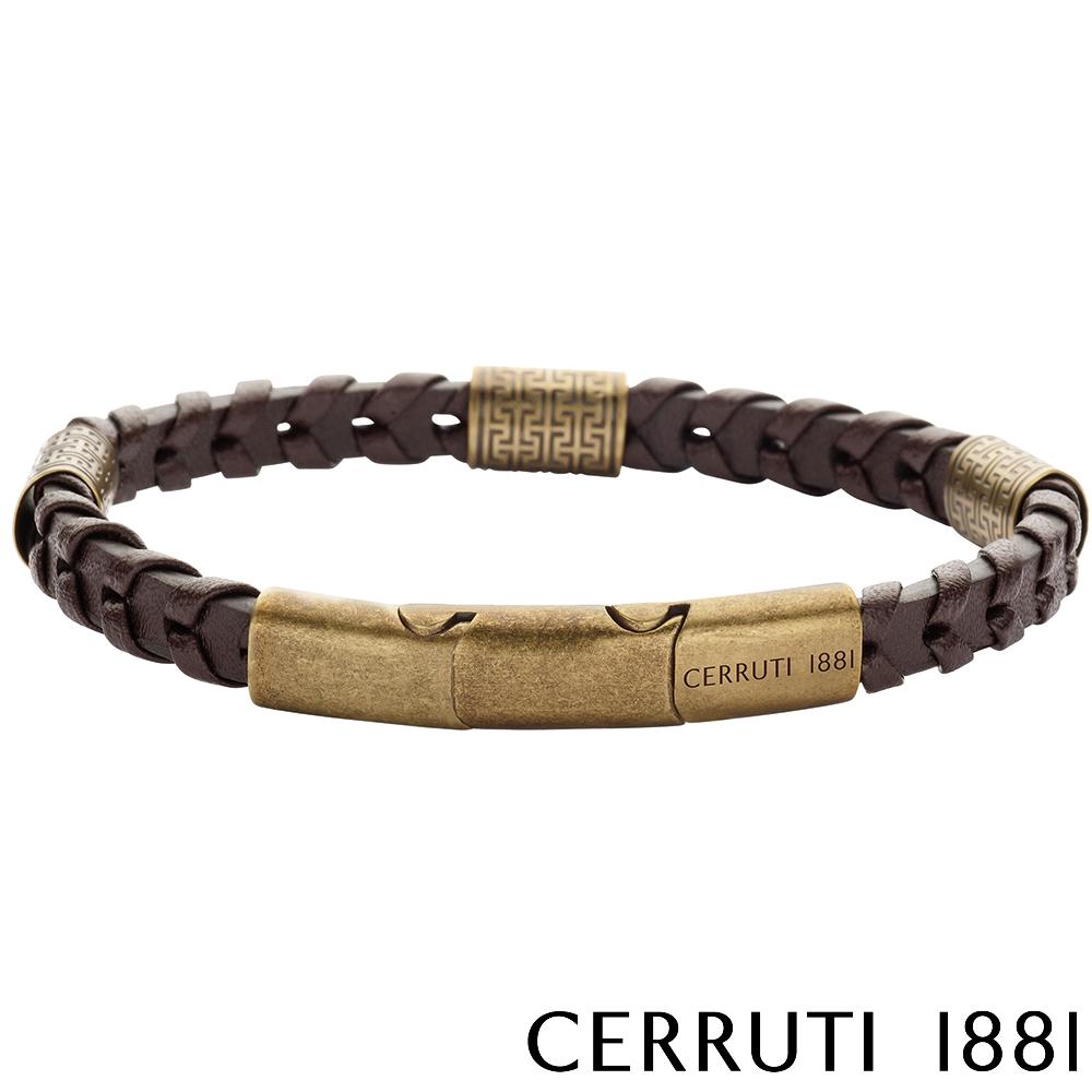 【Cerruti 1881】限量2折 經典不鏽鋼皮革手環 全新專櫃展示品(CB0603 金咖啡色)