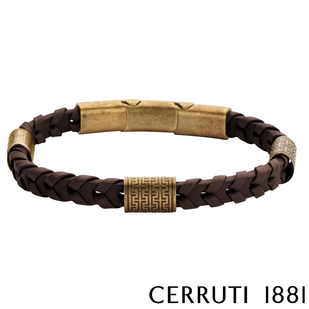【Cerruti 1881】限量2折 經典不鏽鋼皮革手環 全新專櫃展示品(CB0603 金咖啡色)
