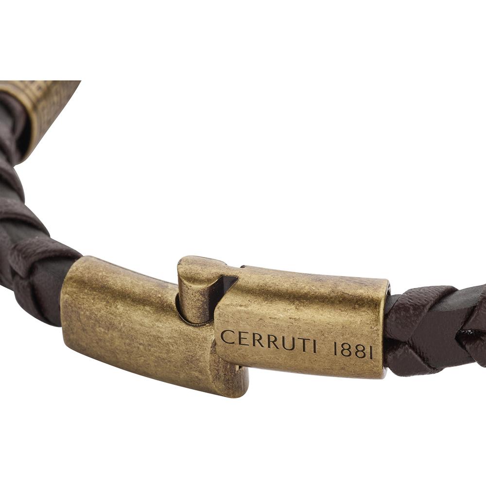 【Cerruti 1881】限量2折 經典不鏽鋼皮革手環 全新專櫃展示品(CB0603 金咖啡色)