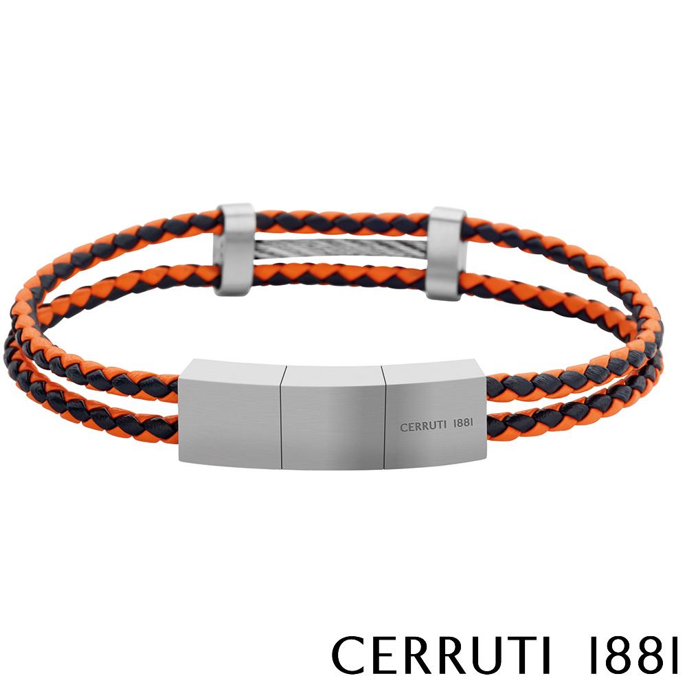 【Cerruti 1881】限量2折 經典編織雙繩不銹鋼皮革手環 全新專櫃展示品(CB0904 橘黑色)