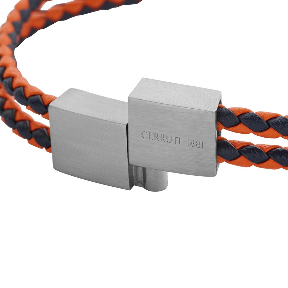 【Cerruti 1881】限量2折 經典編織雙繩不銹鋼皮革手環 全新專櫃展示品(CB0904 橘黑色)