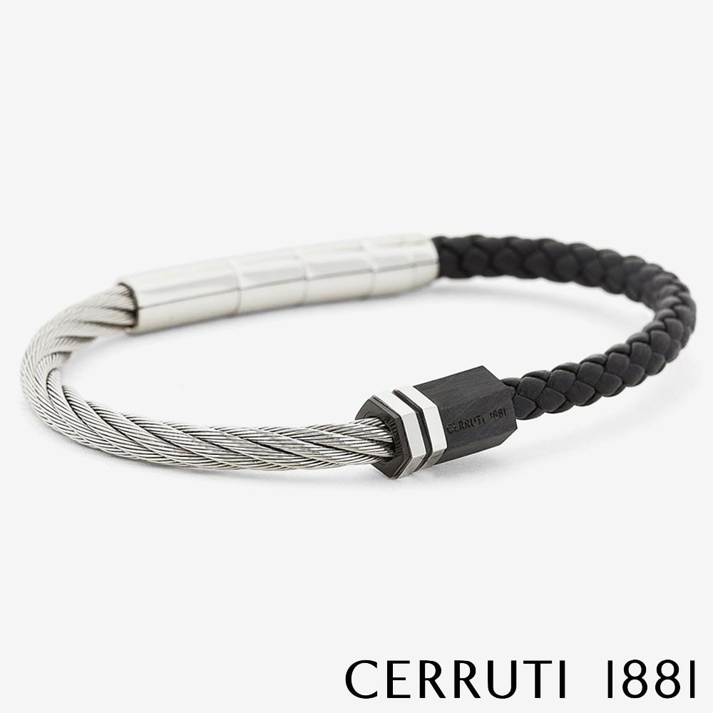 【Cerruti 1881】限量2折 經典不鏽鋼皮革手環 全新專櫃展示品(CB1601 灰黑色)