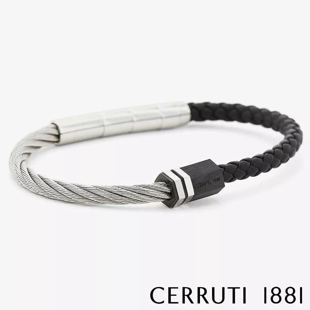 【Cerruti 1881】限量2折 經典不鏽鋼皮革手環 全新專櫃展示品(CB1601 灰黑色)