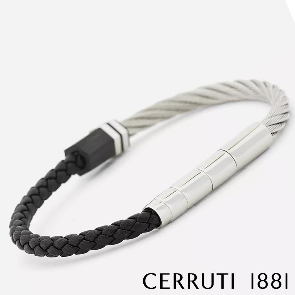 【Cerruti 1881】限量2折 經典不鏽鋼皮革手環 全新專櫃展示品(CB1601 灰黑色)