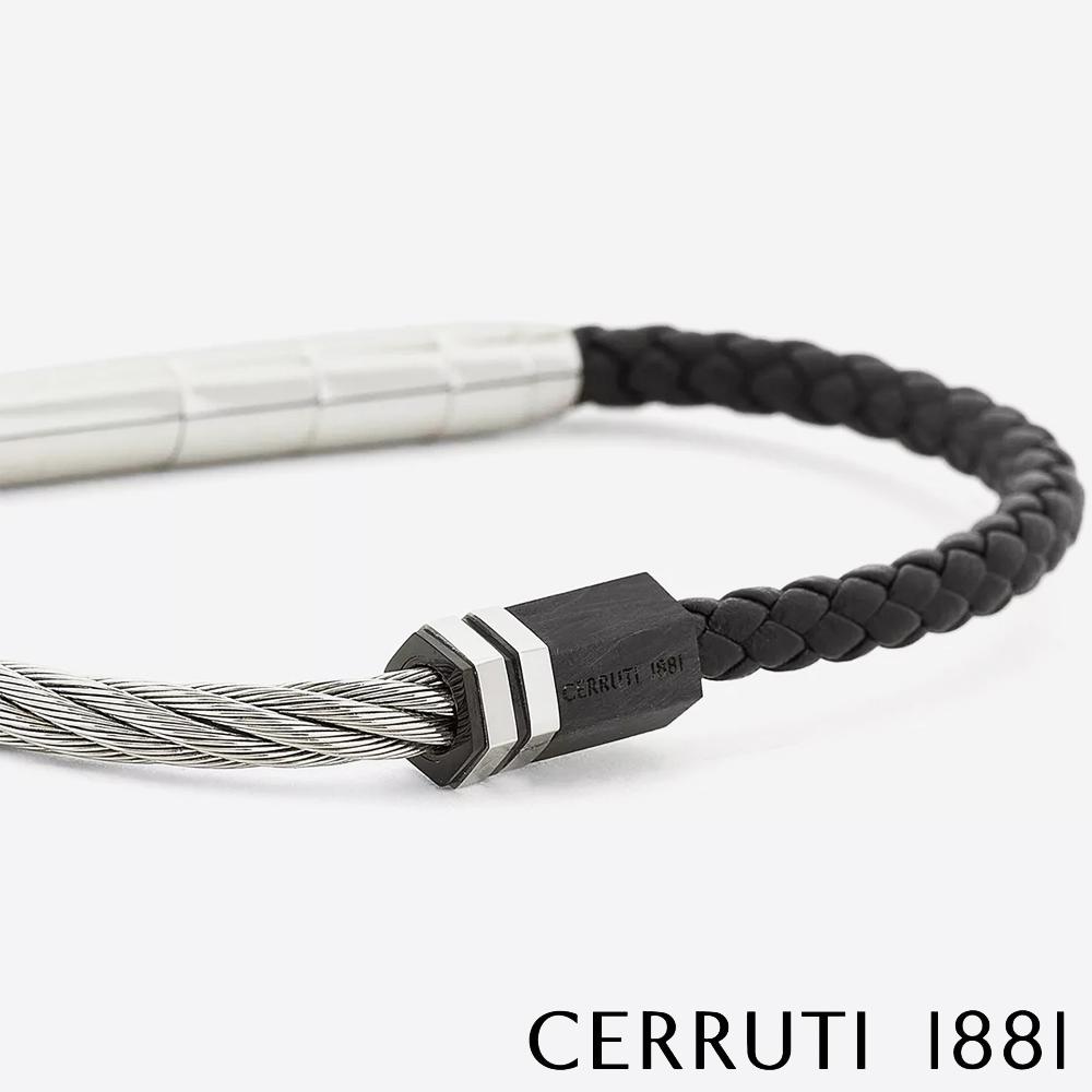 【Cerruti 1881】限量2折 經典不鏽鋼皮革手環 全新專櫃展示品(CB1601 灰黑色)