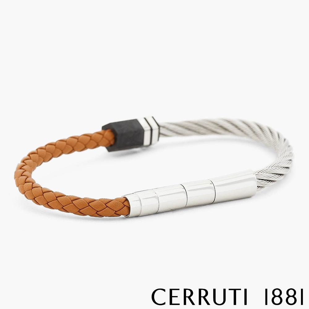 【Cerruti 1881】限量2折 經典不鏽鋼皮革手環 全新專櫃展示品(CB1604 灰橘色)
