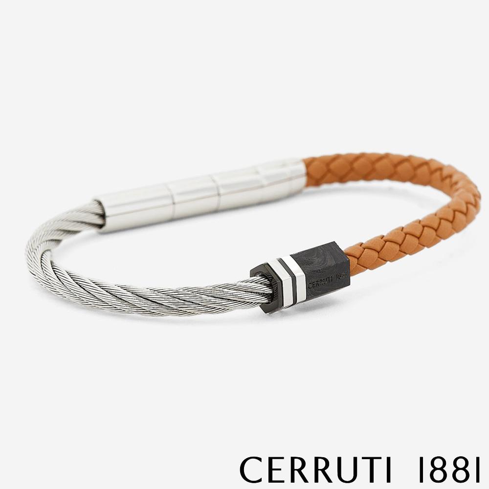 【Cerruti 1881】限量2折 經典不鏽鋼皮革手環 全新專櫃展示品(CB1604 灰橘色)