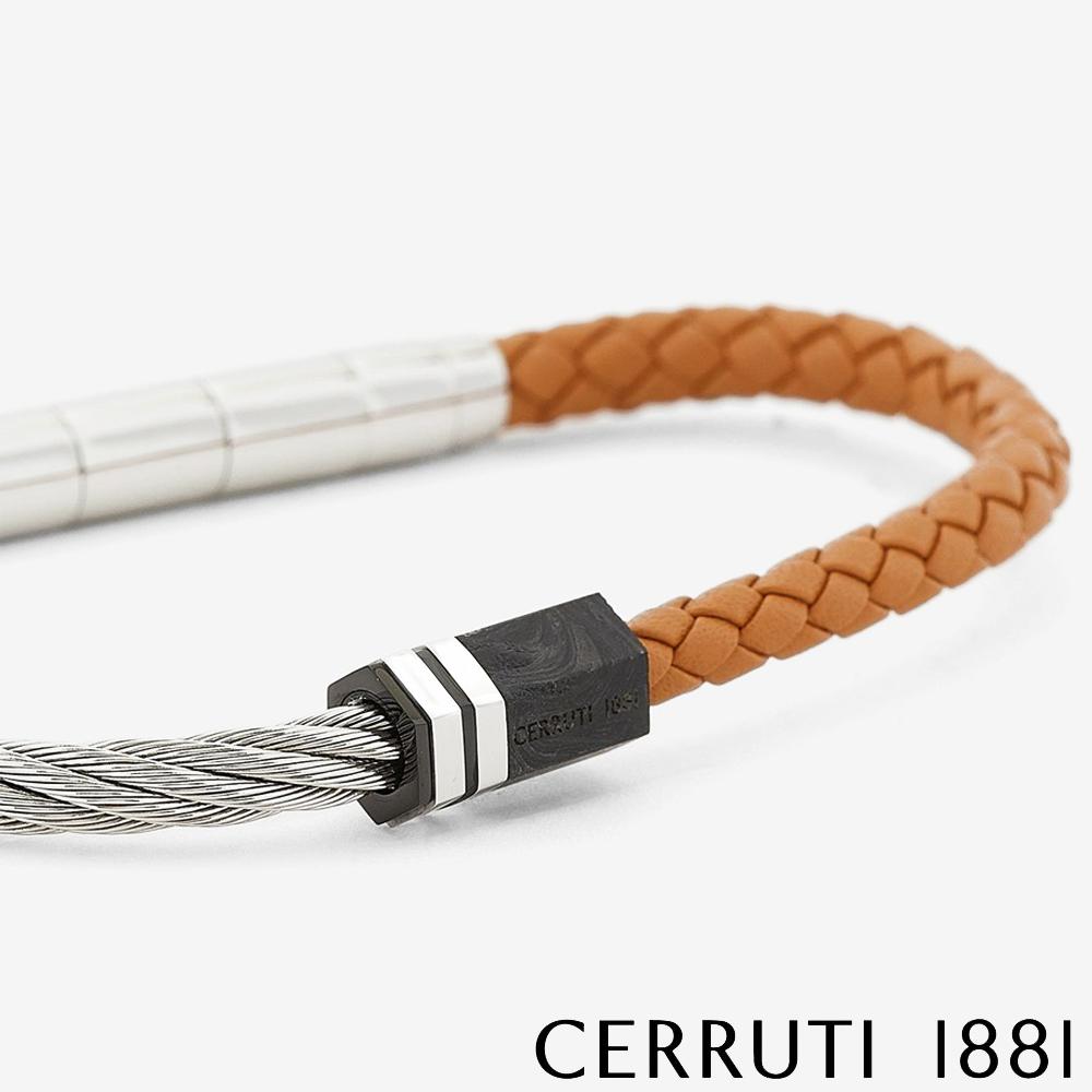 【Cerruti 1881】限量2折 經典不鏽鋼皮革手環 全新專櫃展示品(CB1604 灰橘色)