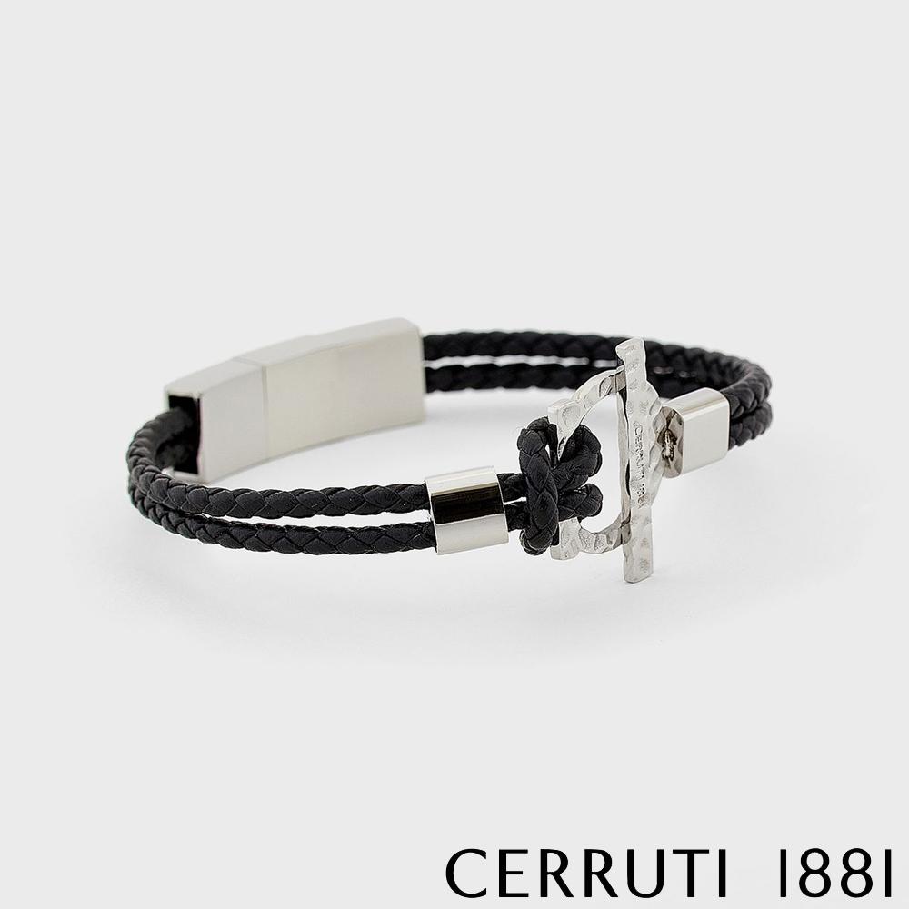 【Cerruti 1881】限量2折 經典編織雙繩不銹鋼皮革手環 全新專櫃展示品(CB1701 黑色)