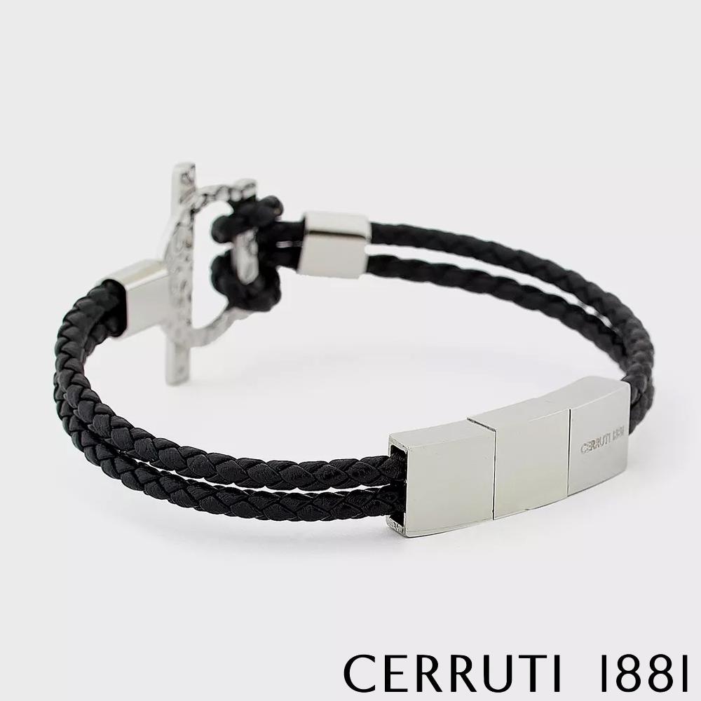【Cerruti 1881】限量2折 經典編織雙繩不銹鋼皮革手環 全新專櫃展示品(CB1701 黑色)