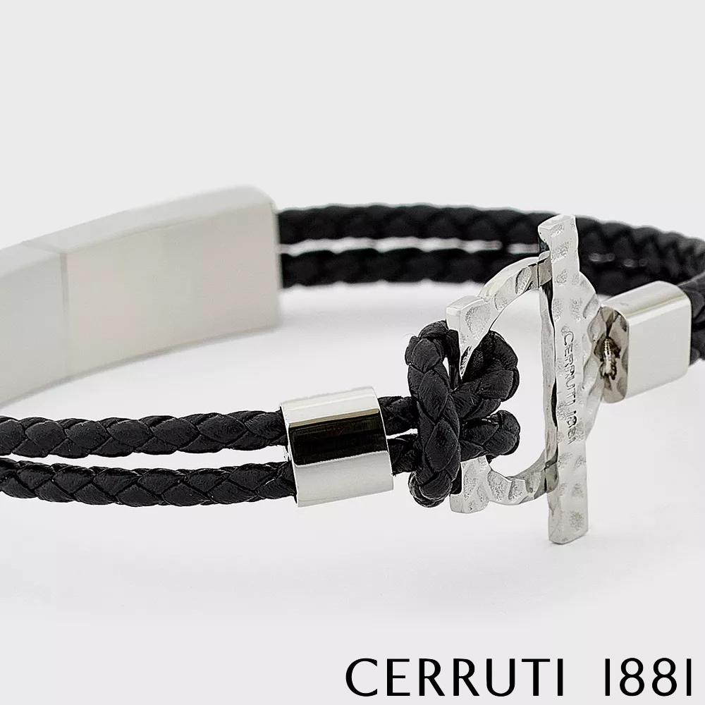 【Cerruti 1881】限量2折 經典編織雙繩不銹鋼皮革手環 全新專櫃展示品(CB1701 黑色)