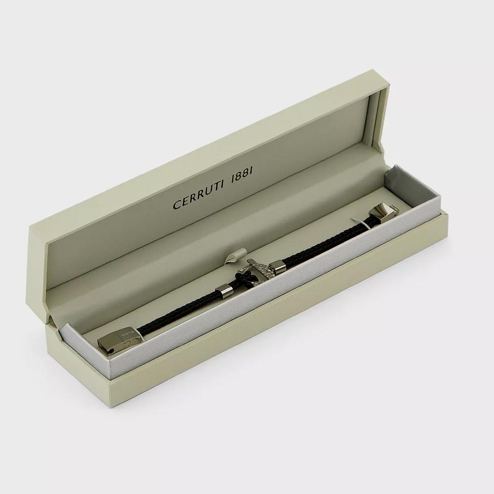 【Cerruti 1881】限量2折 經典編織雙繩不銹鋼皮革手環 全新專櫃展示品(CB1701 黑色)