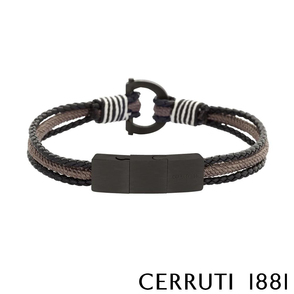 【Cerruti 1881】限量2折 經典編織雙繩不銹鋼皮革手環 全新專櫃展示品(CB2103 黑咖啡色)