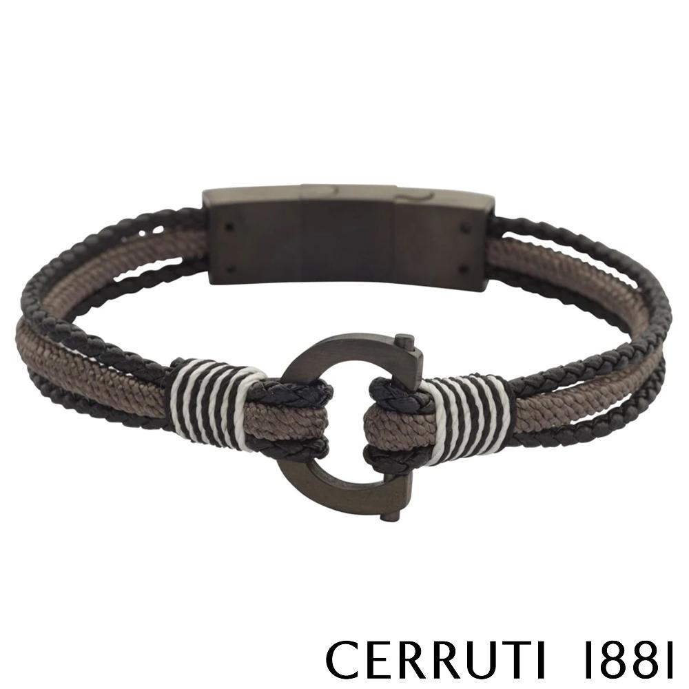 【Cerruti 1881】限量2折 經典編織雙繩不銹鋼皮革手環 全新專櫃展示品(CB2103 黑咖啡色)