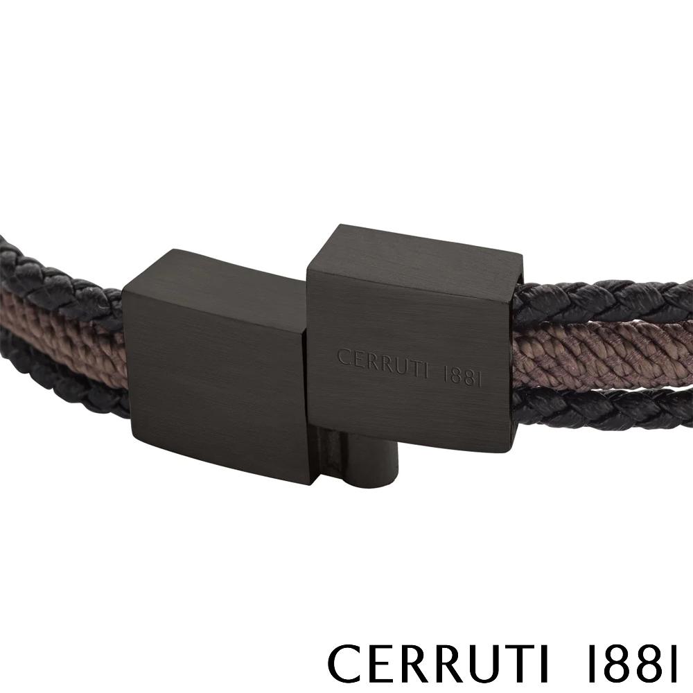 【Cerruti 1881】限量2折 經典編織雙繩不銹鋼皮革手環 全新專櫃展示品(CB2103 黑咖啡色)