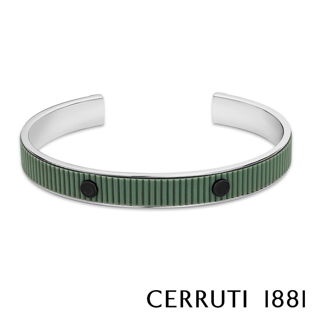 【Cerruti 1881】限量2折 經典不鏽鋼皮革手環 全新專櫃展示品(CB3402 墨綠色)