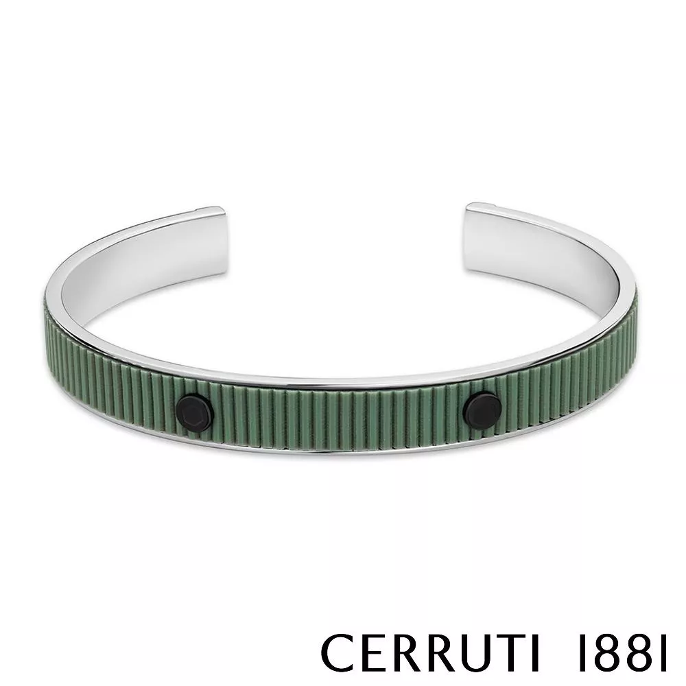 【Cerruti 1881】經典不鏽鋼皮革手環 (CB3402 墨綠色)