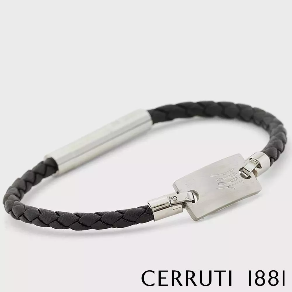 【Cerruti 1881】限量2折 經典不鏽鋼皮革手環 全新專櫃展示品(CB1601 灰黑色)