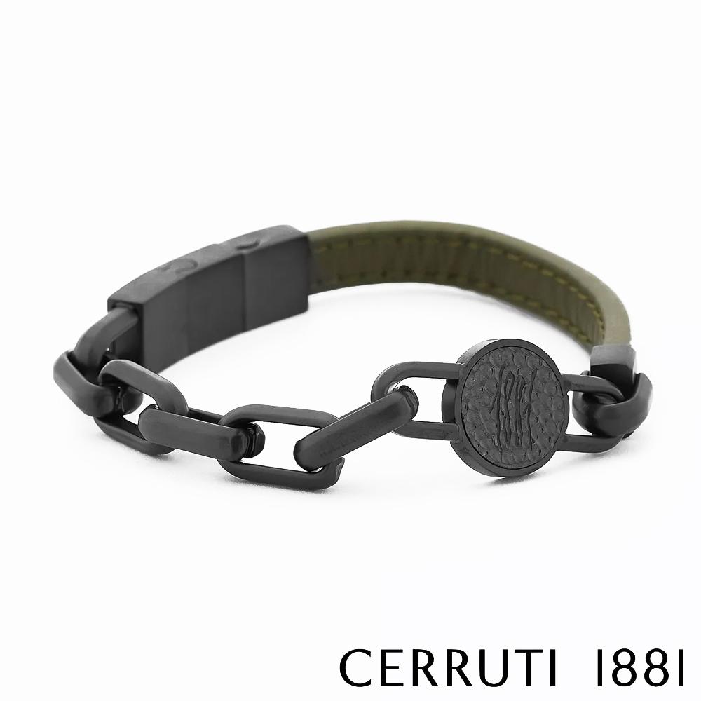 【Cerruti 1881】限量2折 經典不鏽鋼皮革手環 全新專櫃展示品(CB6204 墨綠色)